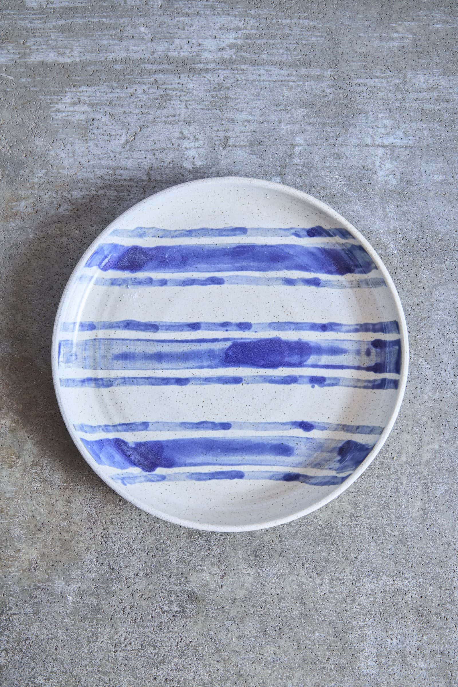 Picnic Stripped Plate, Indigo Picnic on White Clay