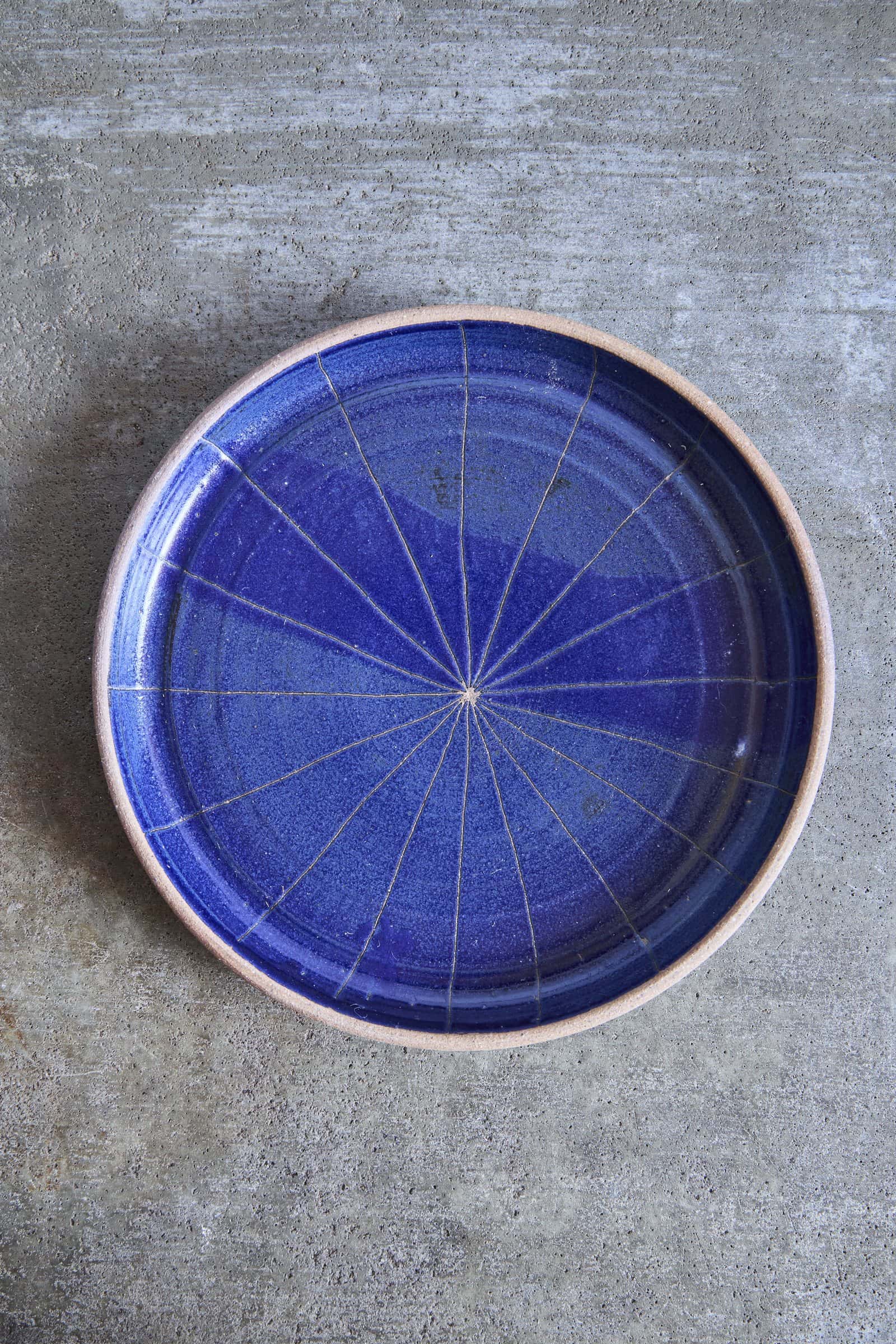 Scored Star Plate, Indigo on Natural Clay