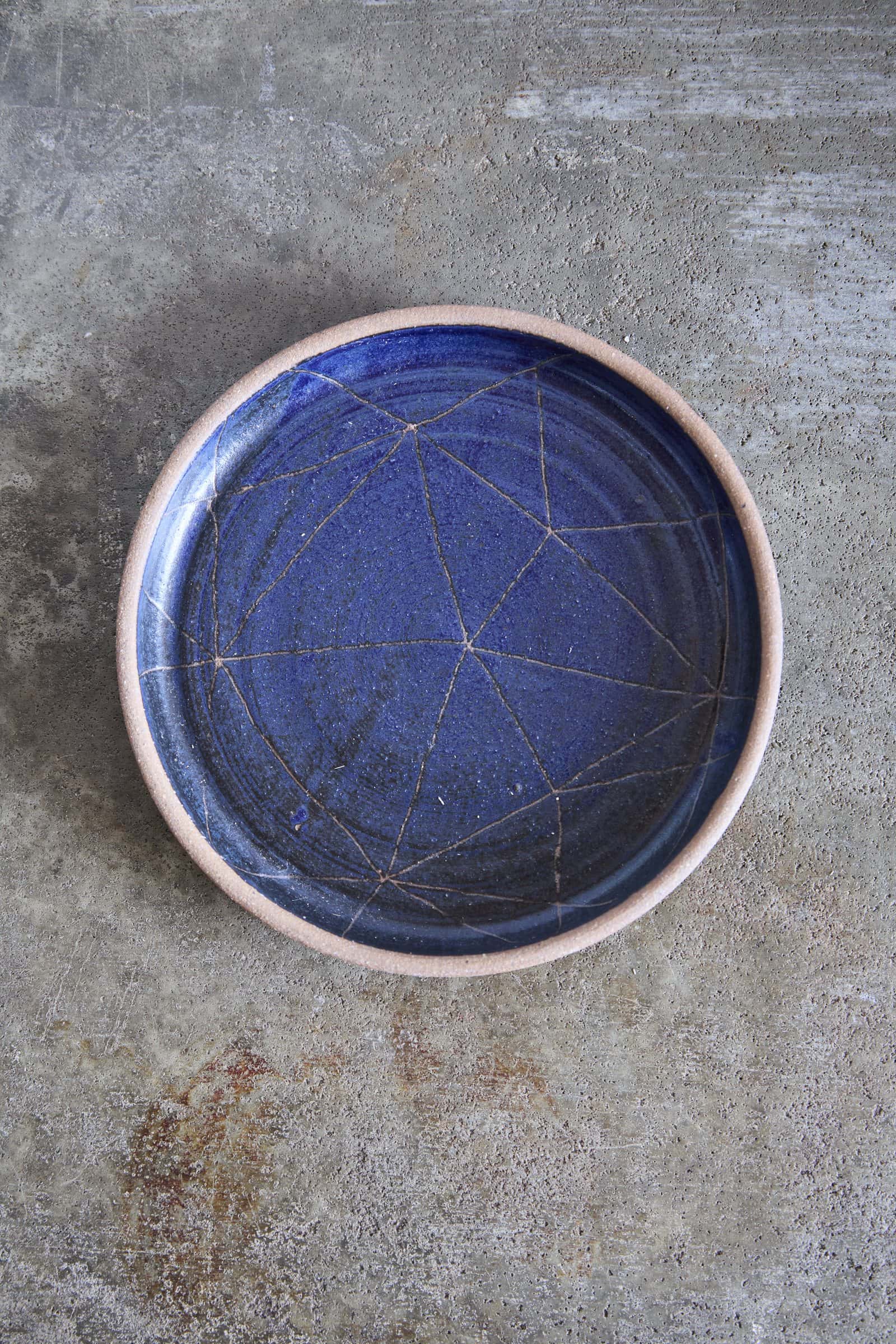 Scored Constellation Plate, Indigo on Natural Clay