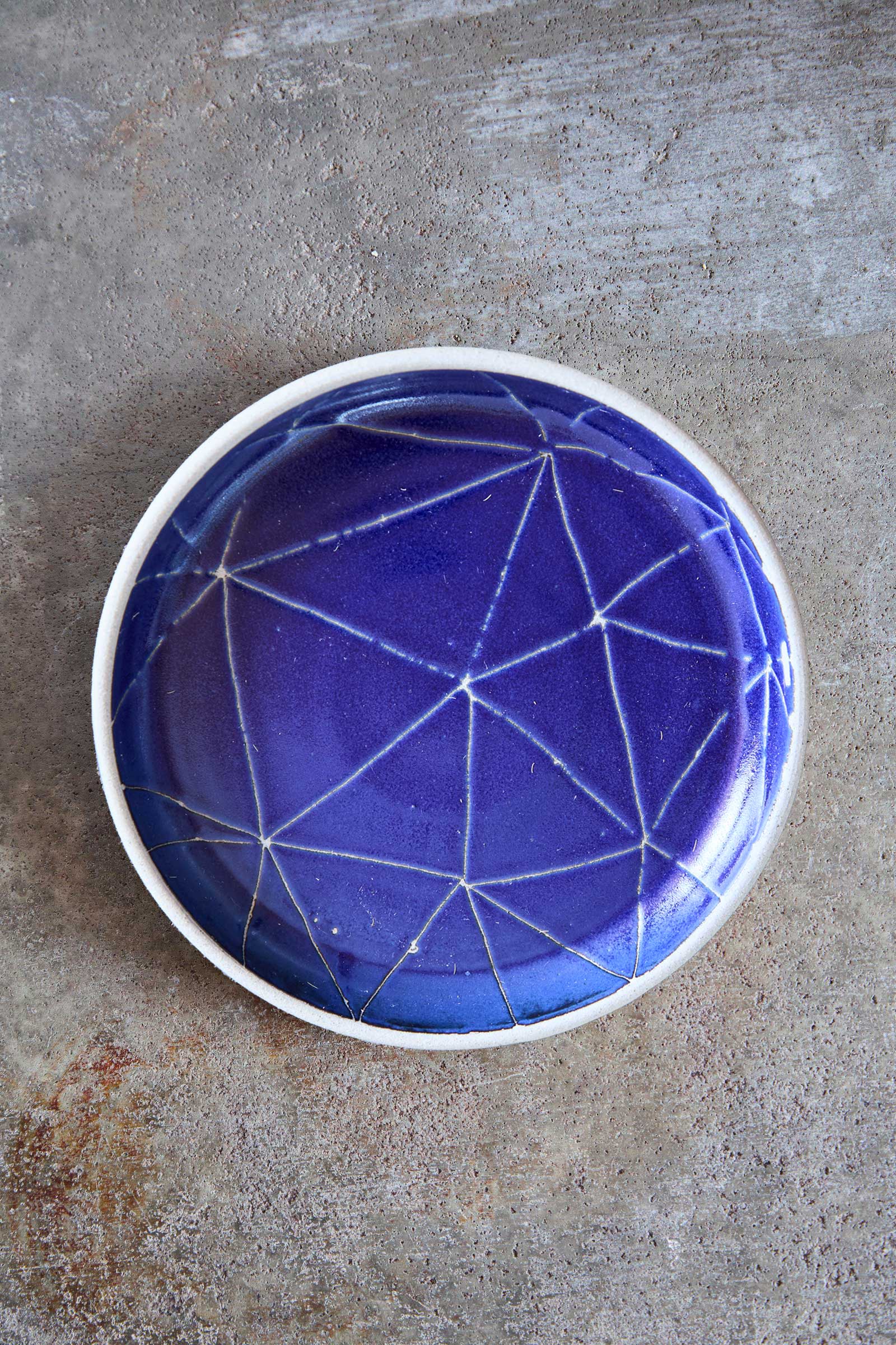 Scored Constellation Plate, Indigo on White Clay