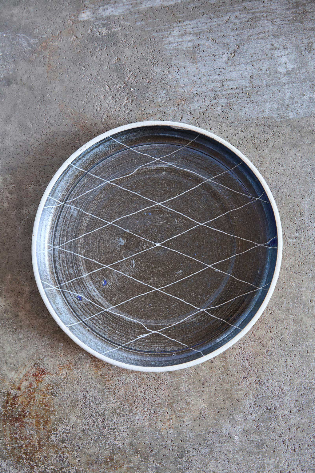 Scored Diamonds Plate, Indigo on White Clay