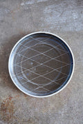 Scored Diamonds Plate, Indigo on White Clay