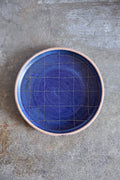 Scored Grid Plate, Indigo on Natural Clay