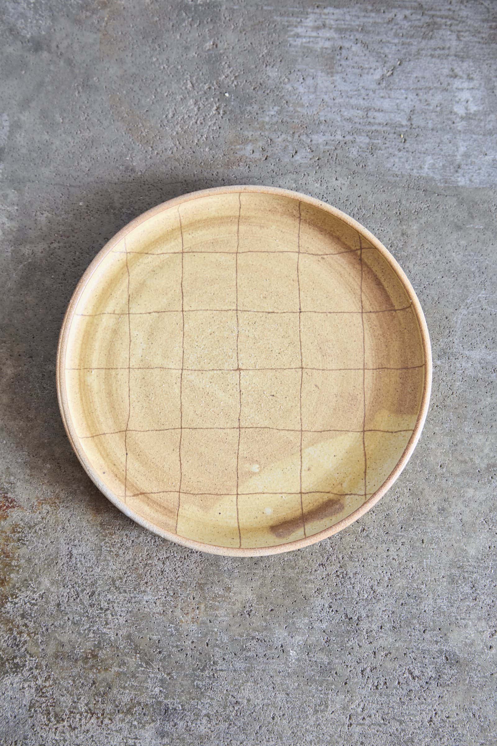 Scored Grid Plate, Yellow on White Clay