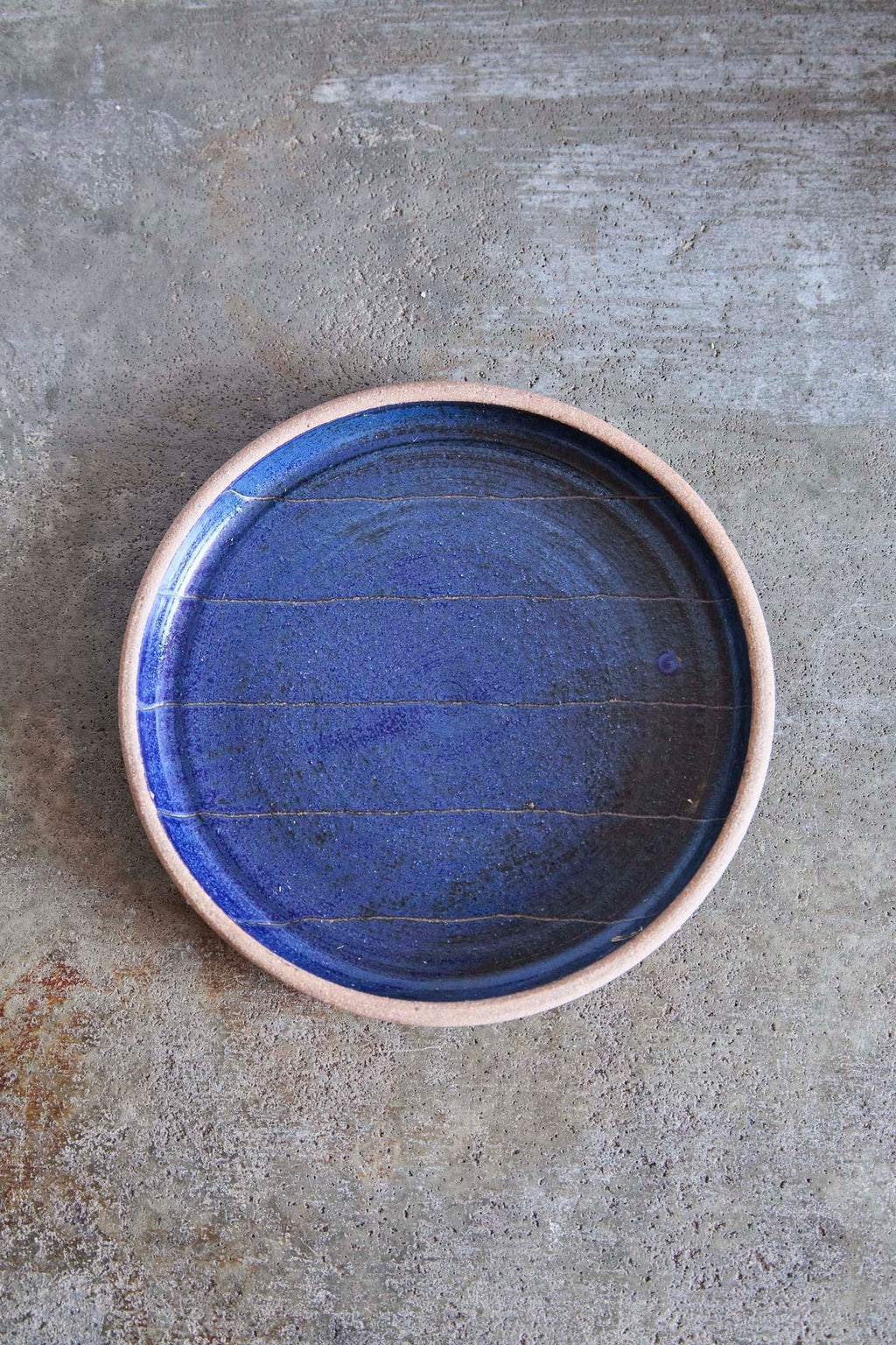 Scored Lines Plate, Indigo on Natural Clay