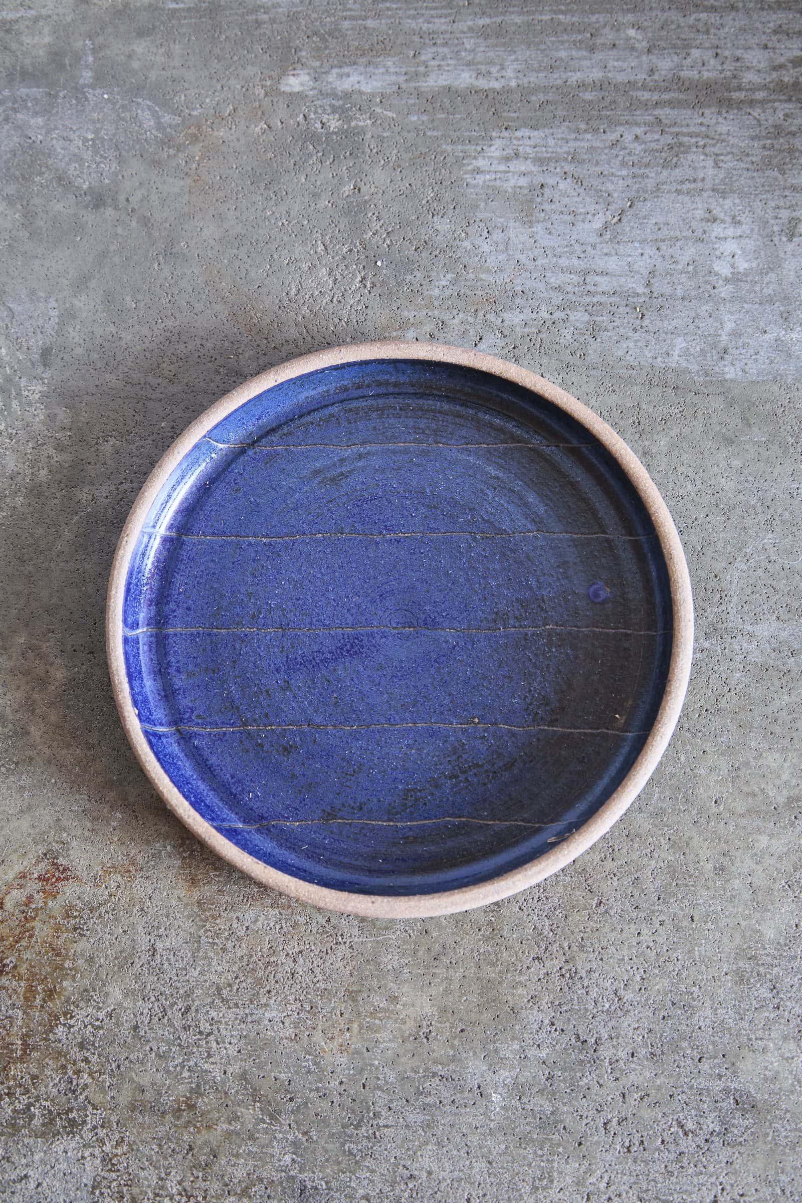 Scored Lines Plate, Indigo on Natural Clay