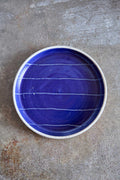 Scored Lines Plate, Indigo on White Clay