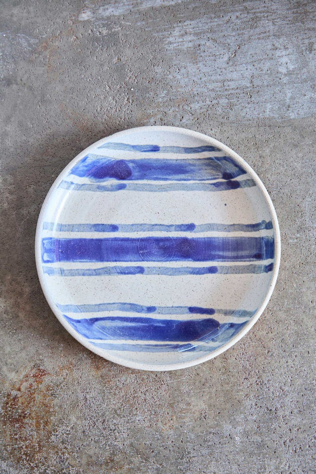 Picnic Stripped Plate, Indigo Picnic on White Clay