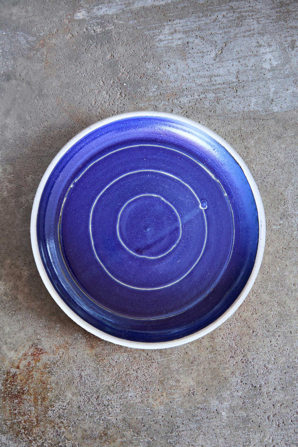 Scored Circles Plate, Indigo on White Clay