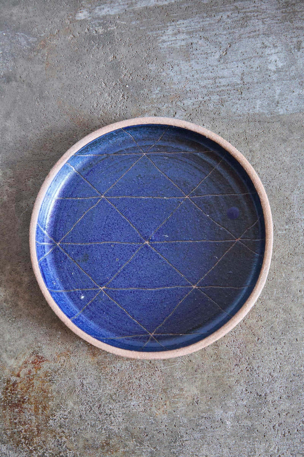 Scored Scales Plate, Indigo on Natural Clay