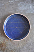 Scored Scales Plate, Indigo on Natural Clay
