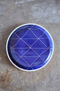 Scored Scales Plate, Indigo on White Clay
