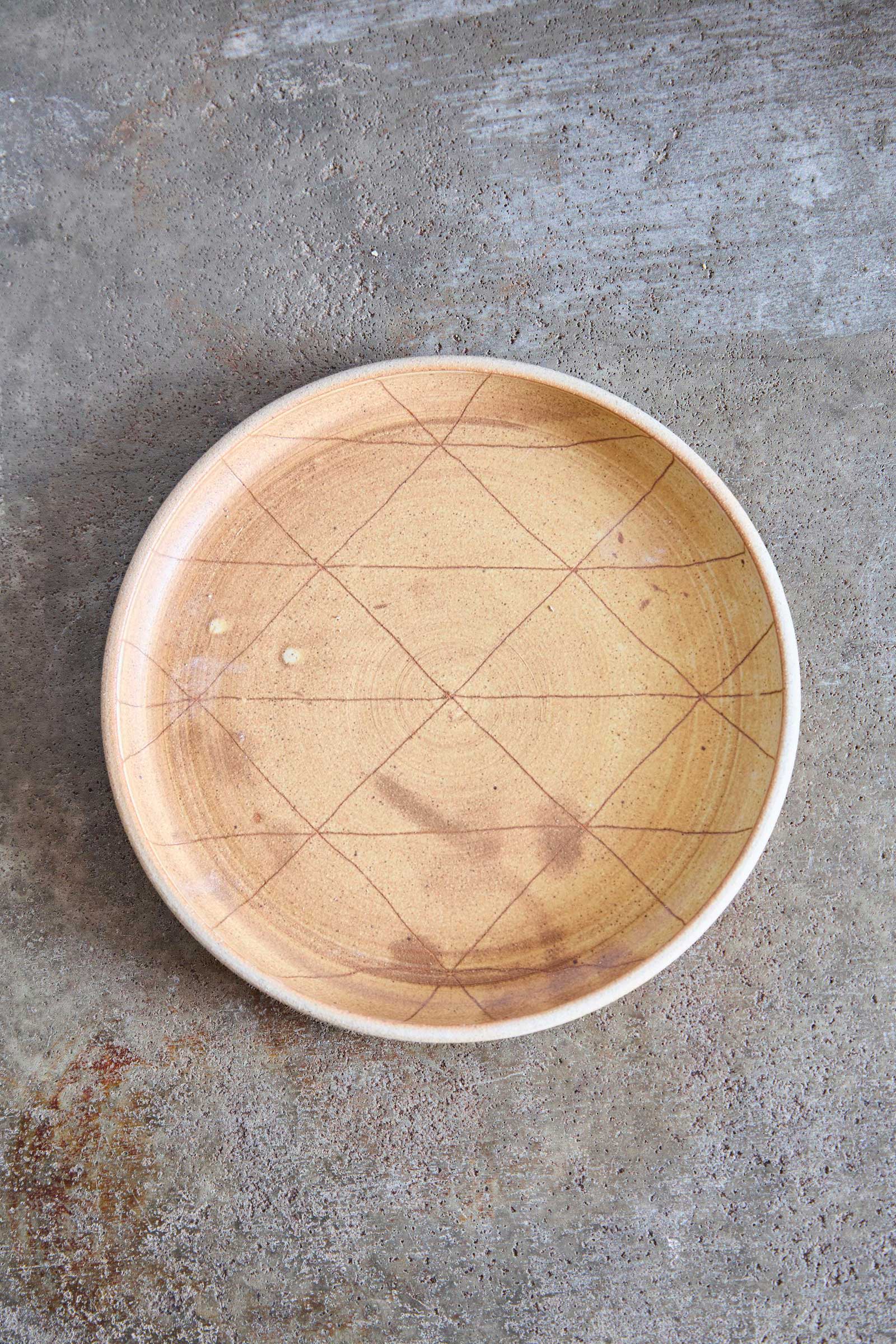 Scored Scales Plate, Yellow on White Clay