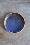Scored Small lines Plate, Indigo on Natural Clay