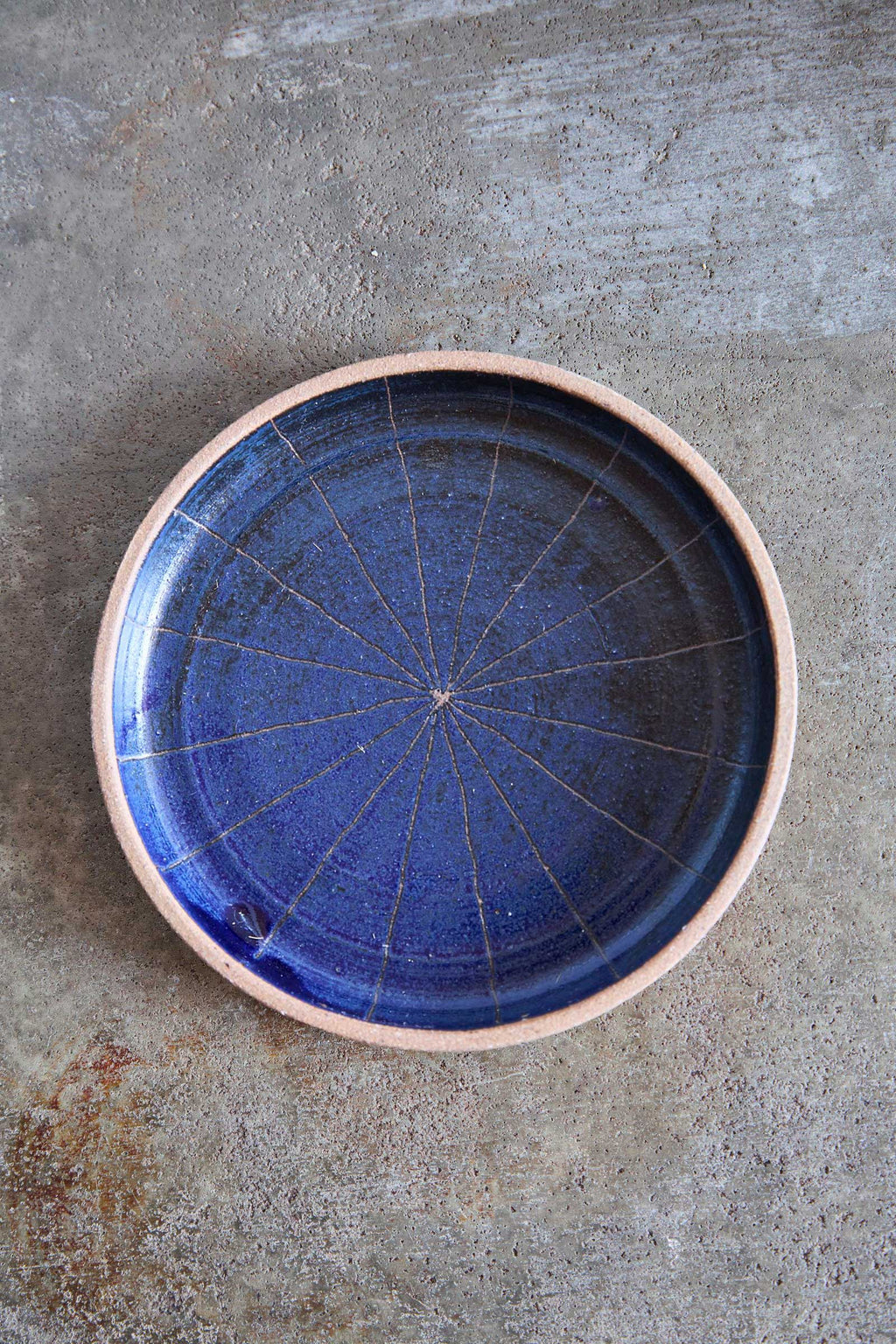 Scored Star Plate, Indigo on Natural Clay