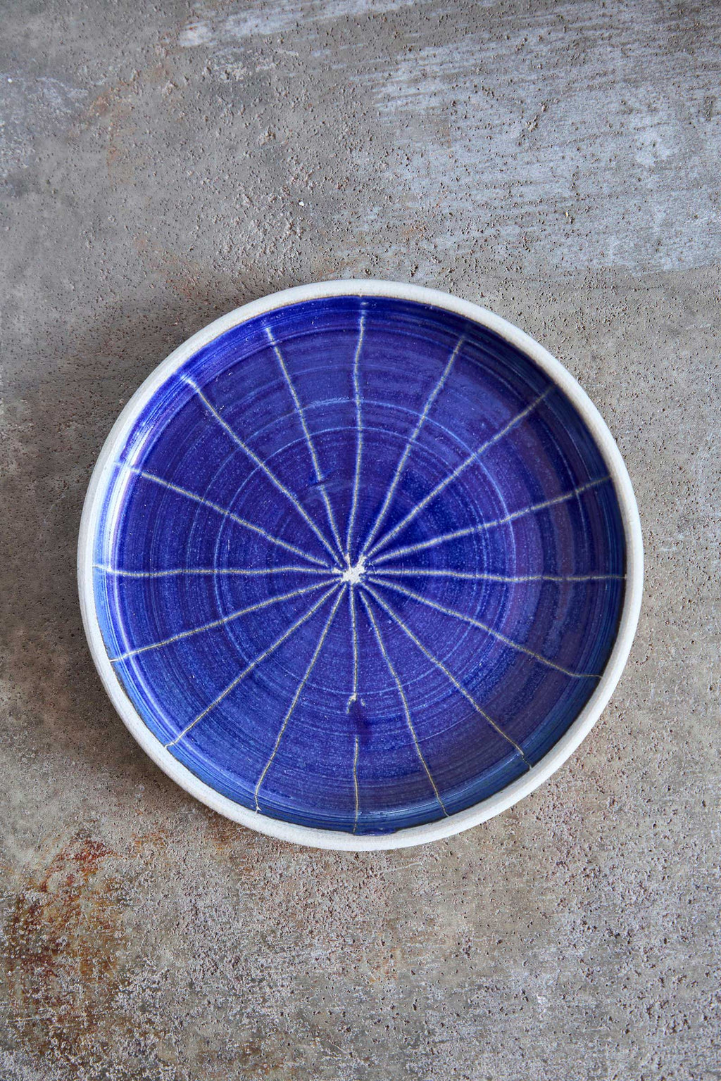 Scored Star Plate, Indigo on White Clay