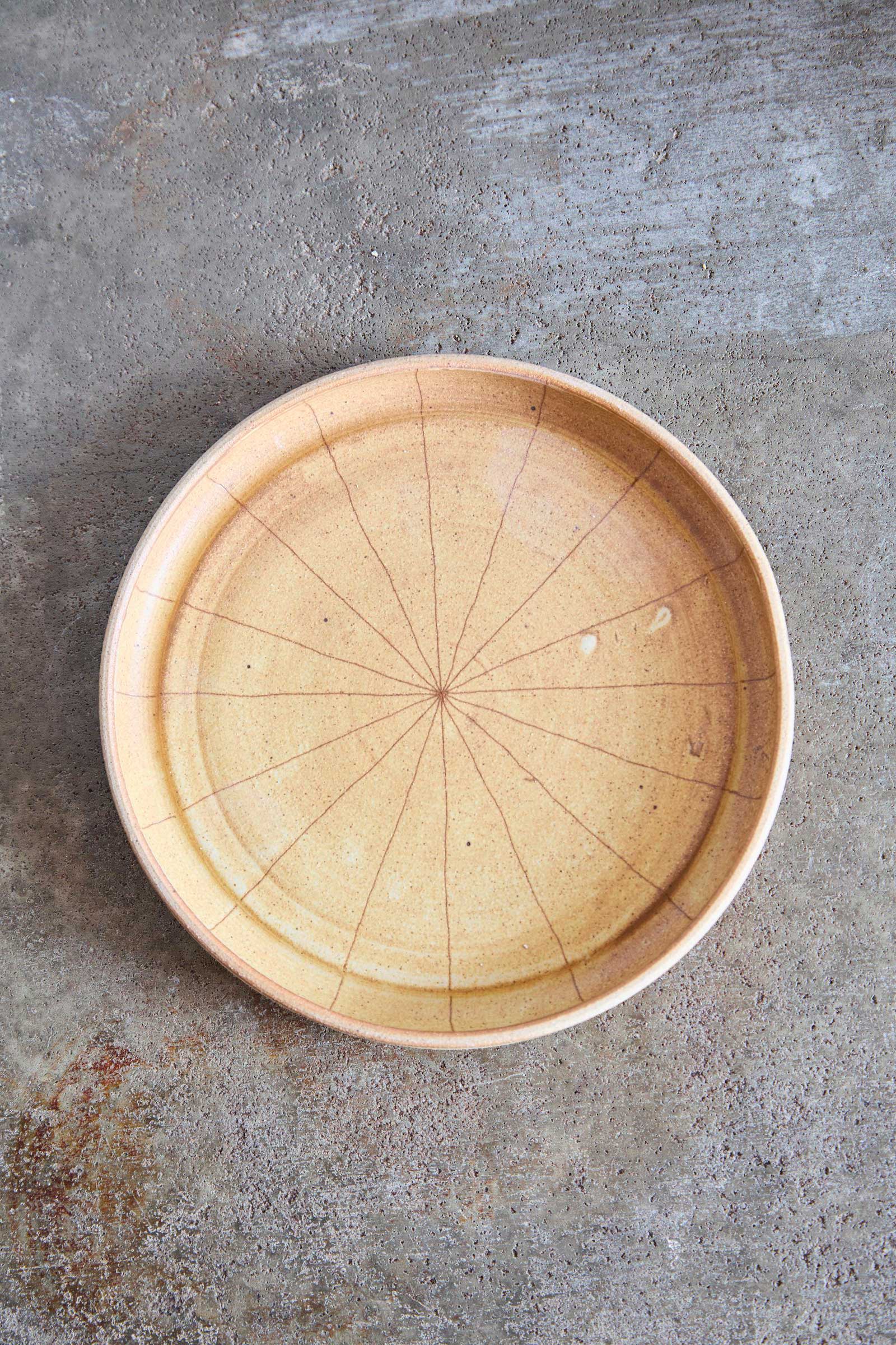 Scored Star Plate, Yellow on White Clay
