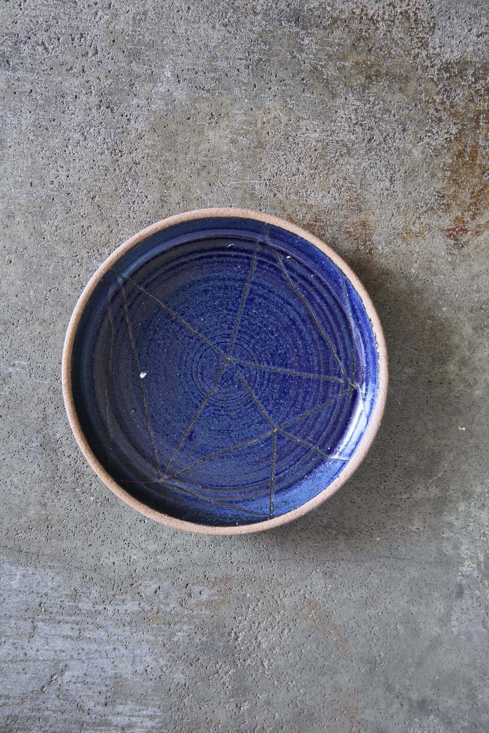 Scored Constellation Plate, Indigo on Natural Clay