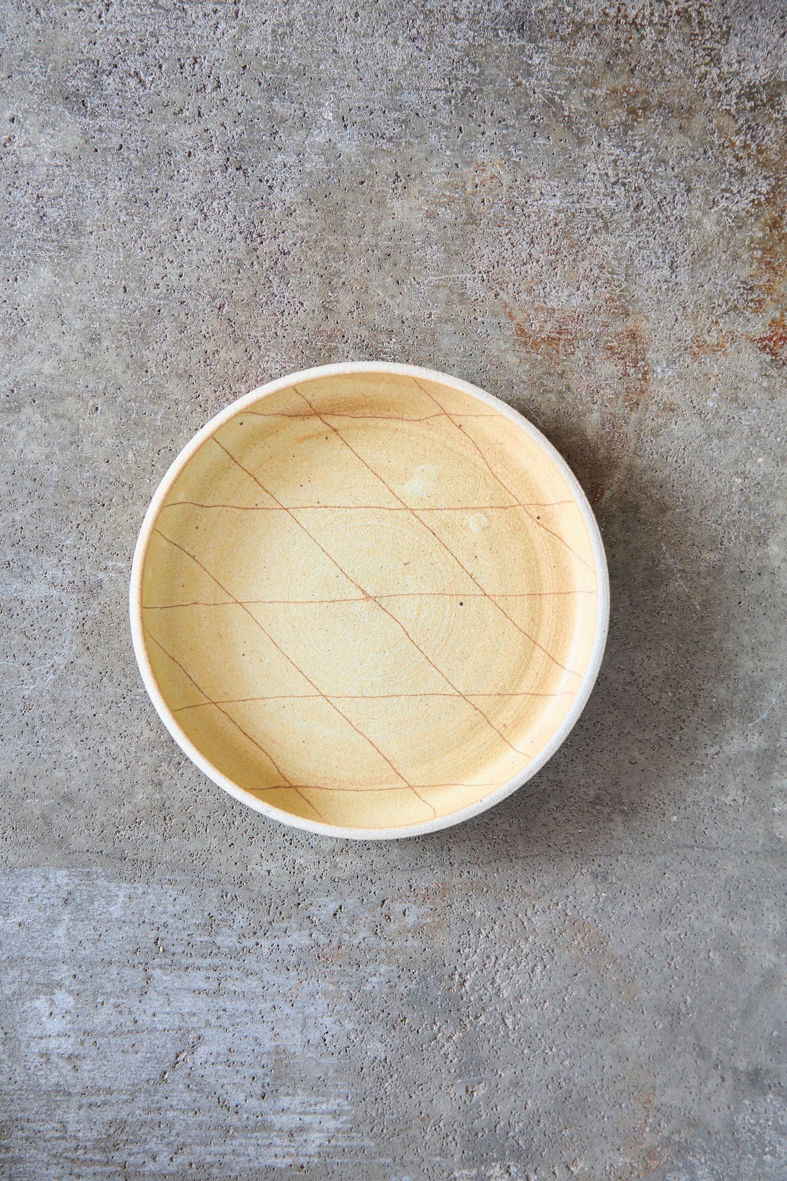 Scored Scales Plate, Yellow on White Clay