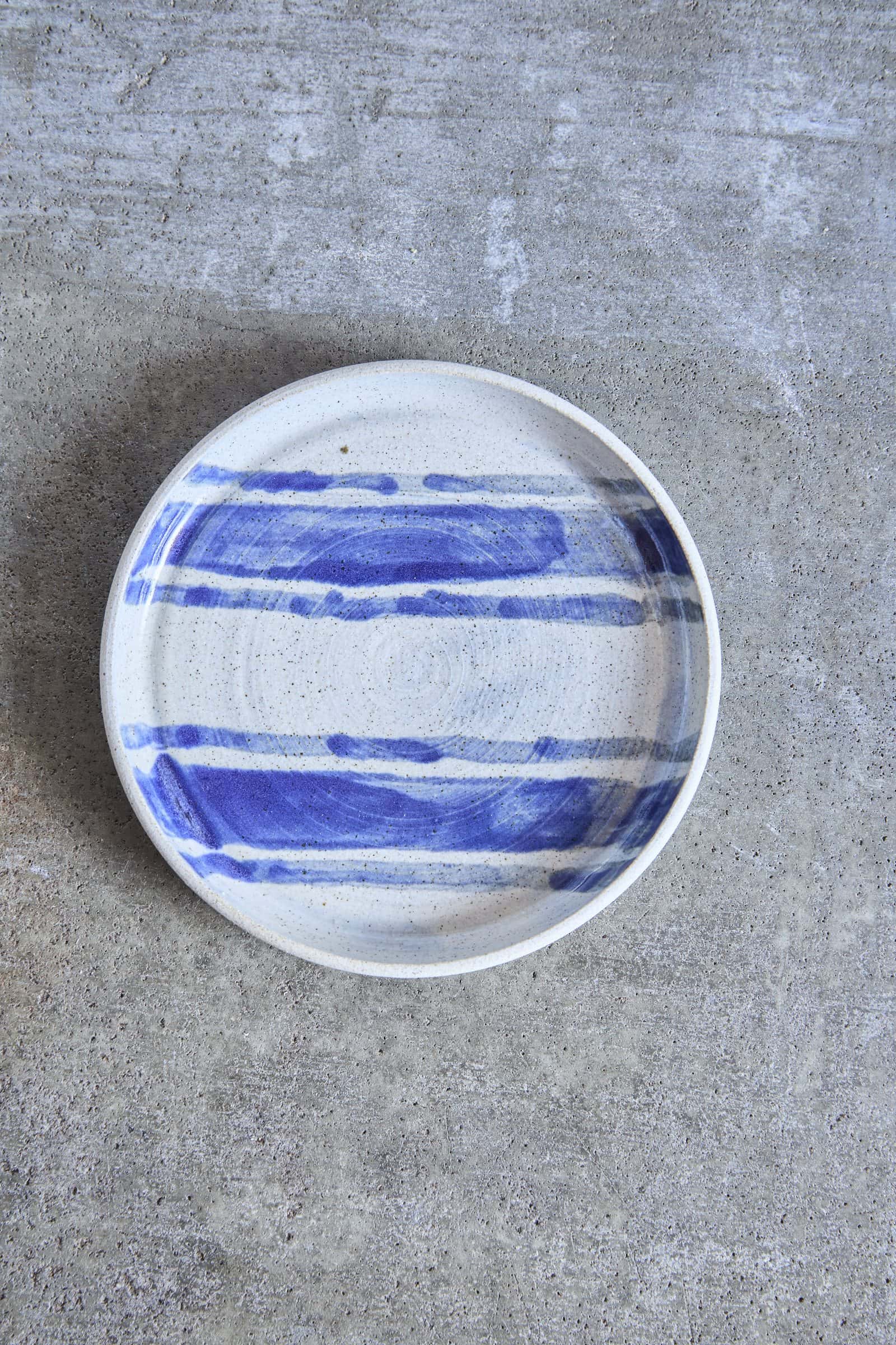Picnic Stripped Plate, Indigo Picnic on White Clay