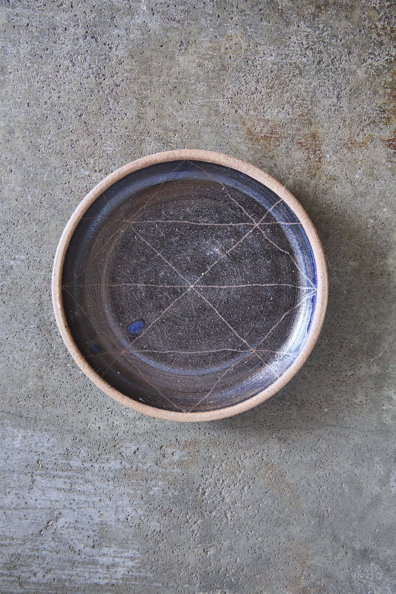 Scored Scales Plate, Indigo on Natural Clay