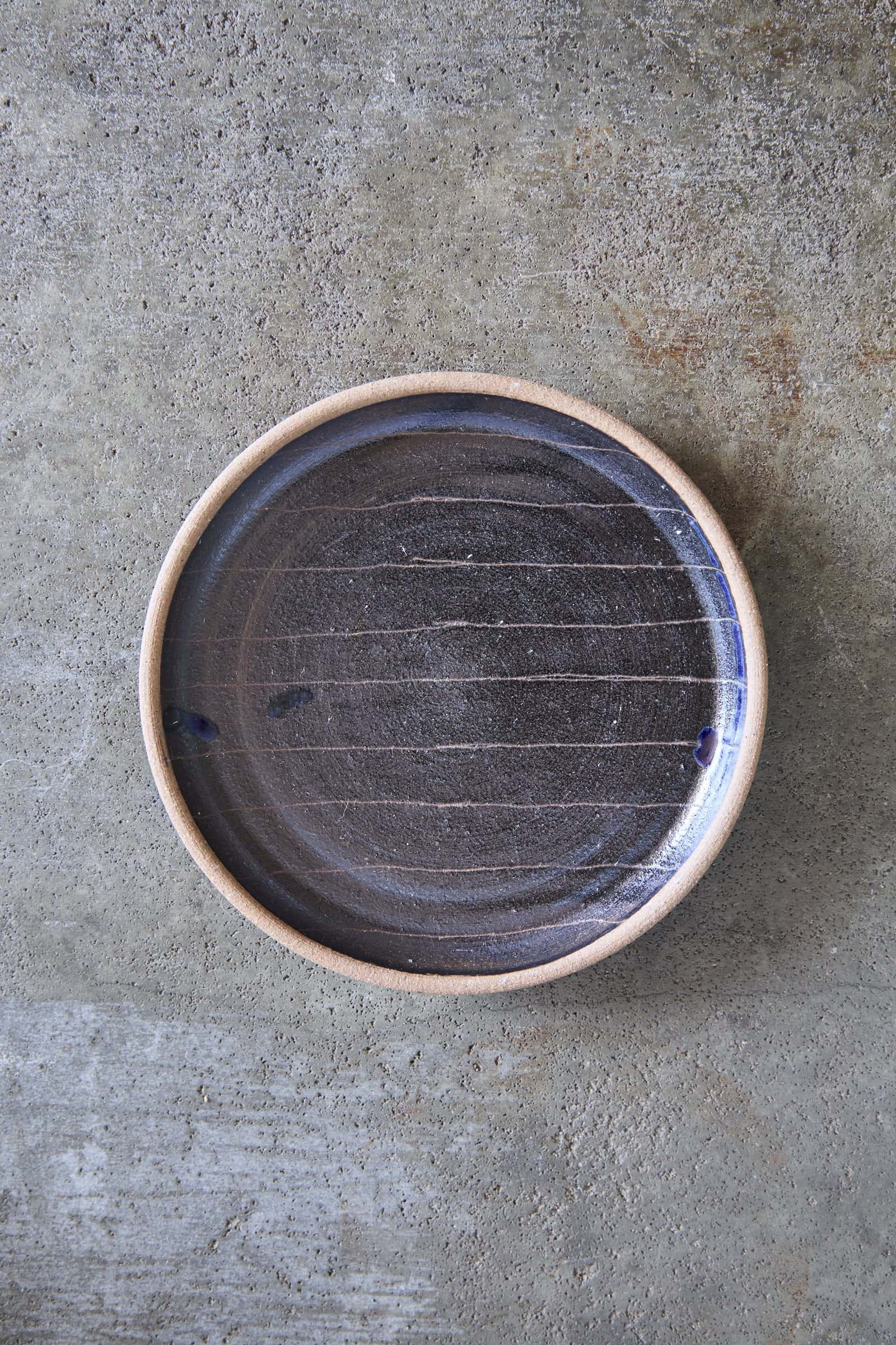 Scored Small lines Plate, Indigo on Natural Clay