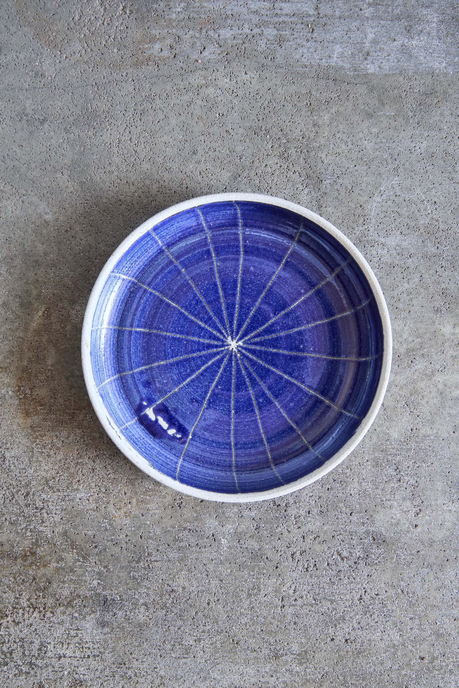 Scored Star Plate, Indigo on White Clay